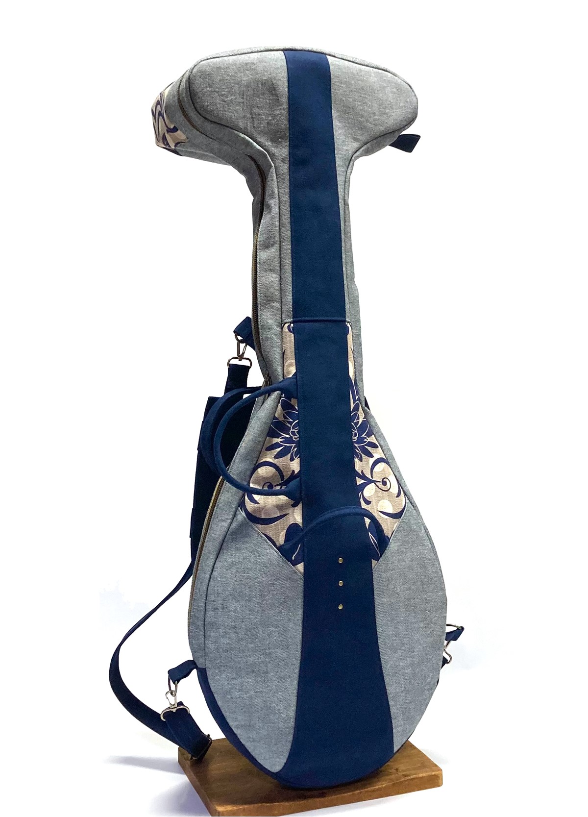 帆布&デニム琵琶ケース（薩摩・筑前兼用）シャンブレー×青更紗