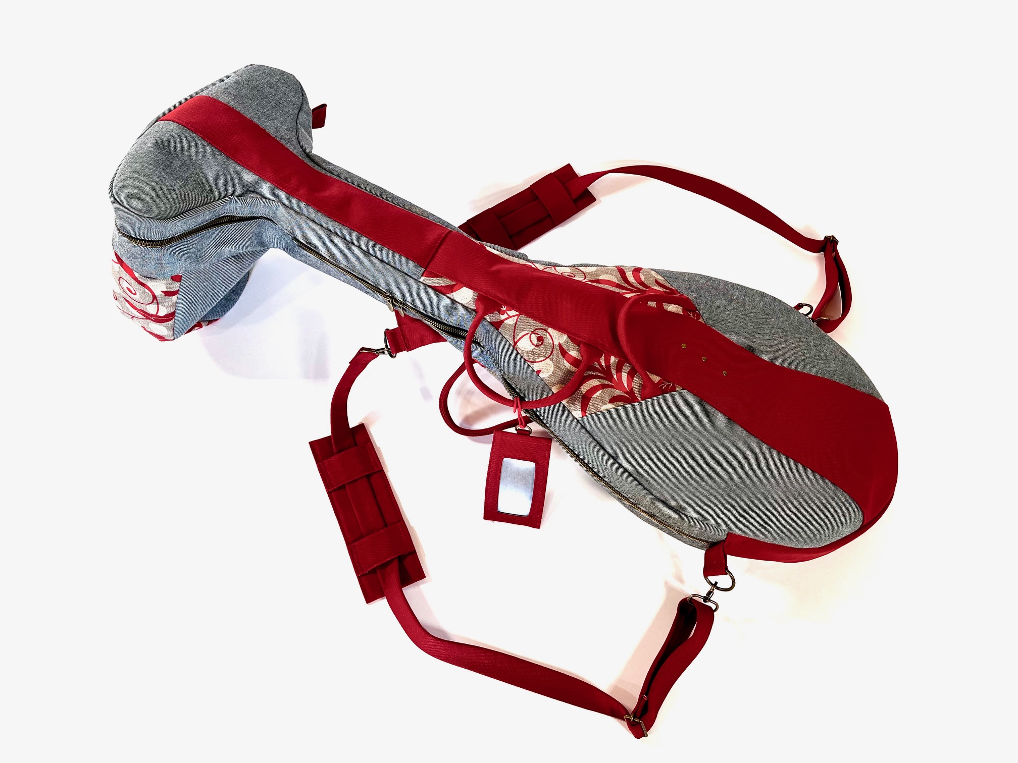 帆布&デニム琵琶ケース（薩摩・筑前兼用）　シャンブレー×赤更紗