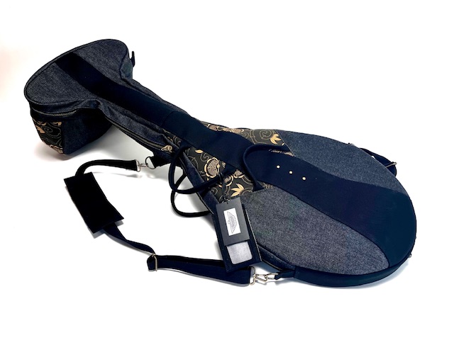 帆布&デニム琵琶ケース（薩摩・筑前兼用）　黒デニム×唐草